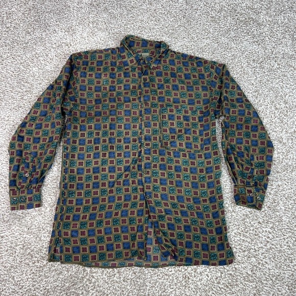 Robert Stock Other - Robert Stock Mens Shirt Medium Multicolor Silk Geometric Button Pocket Top Work